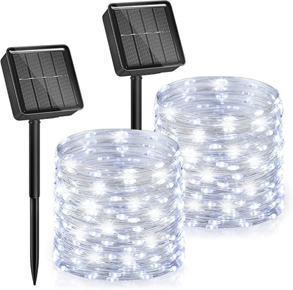 Solar String Lights, 2 Packs Total 66Ft 200 LED Fairy Lights Pure White | IP65 Waterproof Twinkle Lights with 8 Modes, Patio Lights for Tree Outside Patio Yard Party Wedding Christmas Decoration