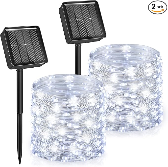 Solar Fairy Lights,33Ft 100 LED Solar String Lights with 8 Modes Pure White | IP65 Waterproof Solar Twinkle Lights Outdoor & Indoor, Patio Lights for Tree Garden Party Wedding Christmas Decoration