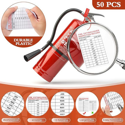 Chunful 101 Pieces Monthly Fire Extinguisher Inspection Tags 2026 to 2029 Plastic Maintenance Record Tags 5 x 3.25 Inch with Hole Puncher Adjustable Wire Ties Tamper Seals Numbered Security(White)