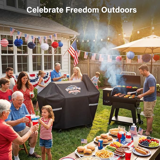 Grill Cover for Pit Boss 820 Deluxe/820D/820FB/820SC/820XL/820PS1, 850 Pro/850 DX & Z Grills 700 Series, 600D Waterproof Pellet Smoker Cover with Drawstring and Handles, 1776-2026 Patriotic Design