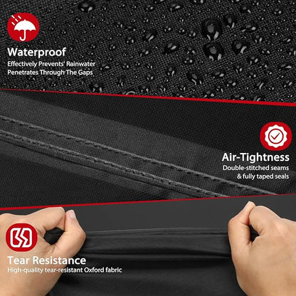 TOPCROWN Grill Cover for Outdoor Grill, BBQ Gas Grill Waterproof Anti-UV Oxford Fabric Windproof Design with Adjustable Straps, Fits Weber/Char-Broil/Nexgrill and More (420D Black+Red, 30" - 32")
