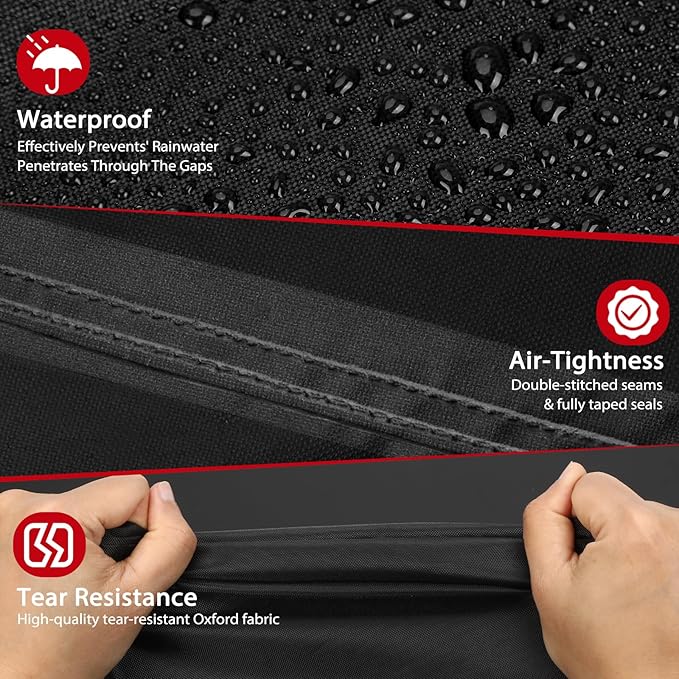 TOPCROWN Grill Cover for Outdoor Grill, BBQ Gas Grill Waterproof Anti-UV Oxford Fabric Windproof Design with Adjustable Straps, Fits Weber/Char-Broil/Nexgrill and More (420D Black+Red, 45" - 48")
