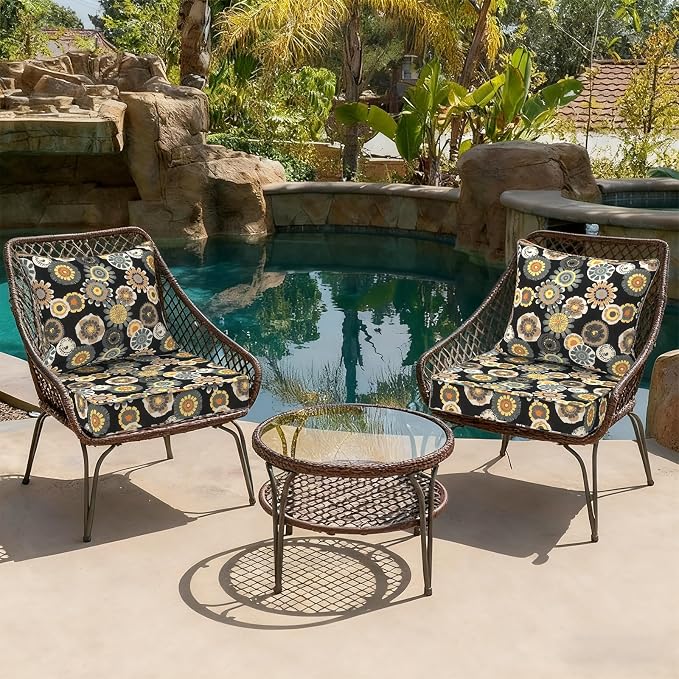 DYTXIII Outdoor Deep Seat Cushion Set, Water Repellent 22"x22" Patio Thick Cushions Replacement with Seat & Back Pillow for Patio Sofa, Wicker Chair, Couch - Black Yellow Crosby