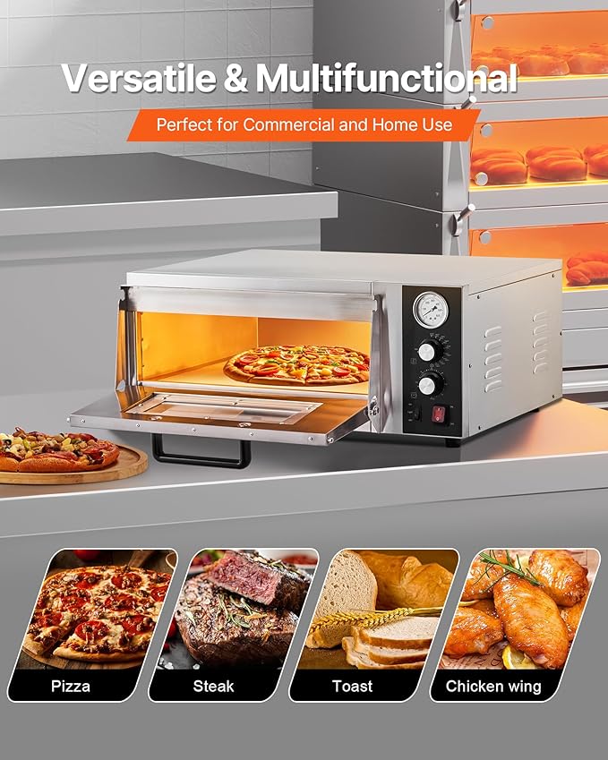 VEVOR Electric Pizza Oven, 18-Inch Commercial Pizza Ovens, 752°F Max Temp, 1740W Large Pizza Oven Countertop with Temp & Time Control, Built in Thermometer Indoor Pizza Maker for Restaurant Home Use