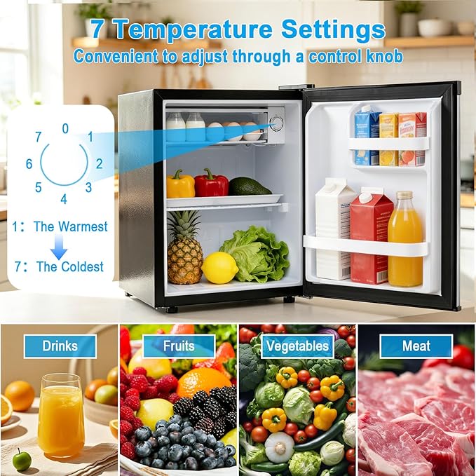 COSTWAY 1.7 Cu.Ft Mini Fridge, Compact Refrigerator w/Chiller Compartment, Adjustable Thermostat, Reversible Single Door & Low Noise, Small Refrigerator for Dorm, Office, Bedroom & Apartment (Silver)