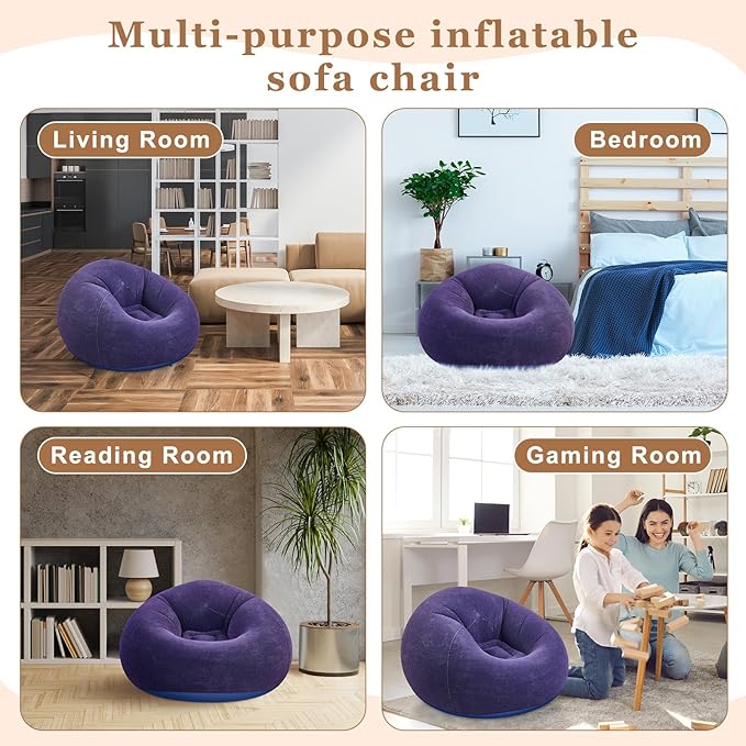 Realspring 6 9 12 Pcs Inflatable Bean Bag Chairs for Adults with Electric Air Pump, Blow up Couch Folding Portable Inflatable Couch Lazy Sofa for Outdoor Movie Night Camping(Blue,6 Pcs)