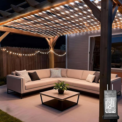 8ft x 8ft Net Lights, 180LED Gazebo Lights Outdoor 8 Modes Timer, Waterproof Connectable Christmas String Lights Clear Wire Plug in for Bushes Patio Pergolas Garden Holiday Party - Cool White