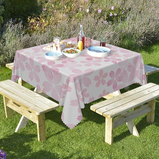 Cherry Blossom Square Tablecloths Pink Flowers Japanese Spring Floral Tablecloth Dining Table Cloth Table Cover for Home Kitchen Dining Room Outdoor Camping Party Picnic 60x60 Inch