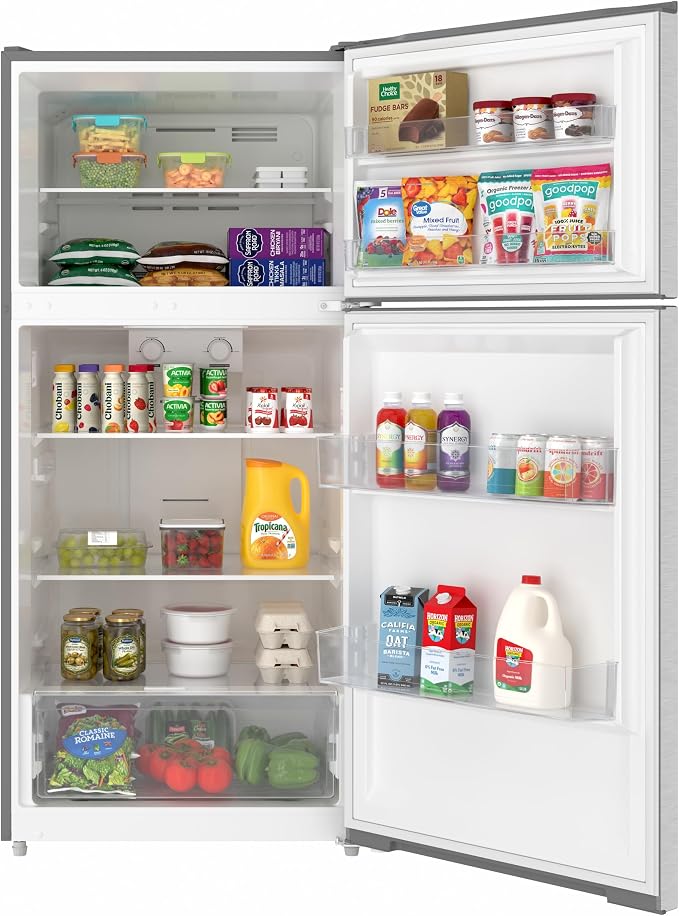 KoolMore 28 Inch 14 Cu Ft Top Freezer Refrigerator, Stainless Steel, Freestanding Full Size Fridge Freezer for Home Kitchen or Garage