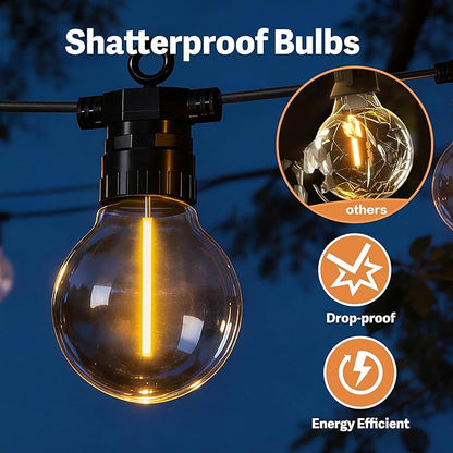 100FT Outdoor String Lights with Remote, 42 Dimmable Shatterproof LED G50 Bulbs, Waterproof Patio & Backyard Lights for Pergola, Deck, Garden, Bistro, Commercial Grade Hanging Lights