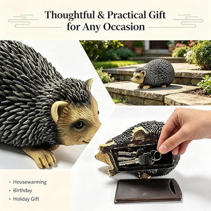 Hedgehog Garden Statue Key Hider Outdoor Waterproof Resin Spare Key Storage | Features Secret Storage Compartment, Looks Like Regular Garden Ornament, Perfect for Front Porch Backyard Placement