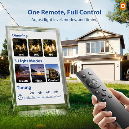 addlon 100FT LED Outdoor String Lights with Remote Waterproof Patio Lights with Shatterproof ST38 Replaceable Bulbs, Dimmable Outside Hanging Light Connectable for Porch, Backyard (Pack of 2)