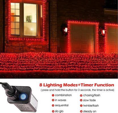 BlcTec Outdoor Christmas Lights 360 LED 9.8ft x 6.6ft Christmas Net Lights with 8 Modes, UL Certified, Timer, Connectable, Waterproof for Trees, Bushes, Shrubs, Yard Outdoor Xmas Decorations, Red