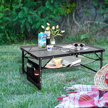 REDCAMP 36x24 Folding Grill Table for Outside, Lightweight Portable Metal Aluminum Outdoor Grill Table with Adjustable Height Legs, Great for Camping Picnic Cooking BBQ, Black 3ft