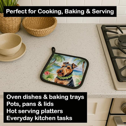 Caroline's Treasures Welsh Terrier Luau Pair of Pot Holders Kitchen Heat Resistant Pot Holders Sets Oven Hot Pads for Cooking Baking BBQ, 7 1/2 x 7 1/2