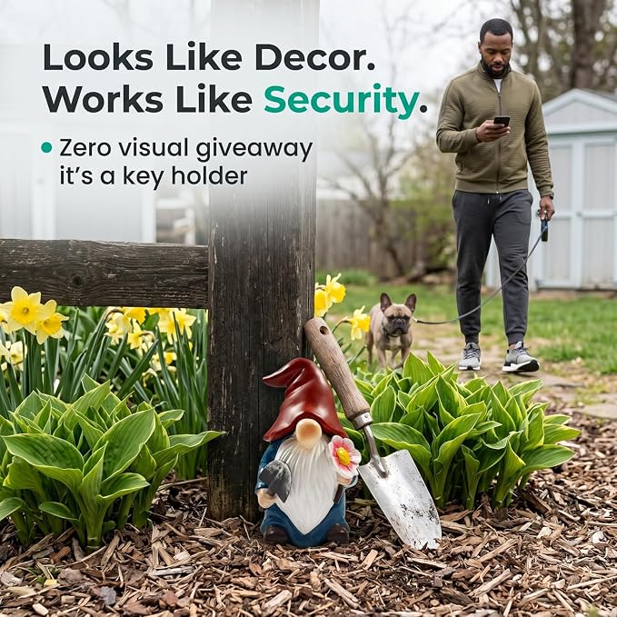 Hide a Key Outside Garden Gnomes Key Hider, 8 Inch Funny Dwarf Statue with Hidden Safe Secret Compartment, Waterproof Lock Box for Spare Keys, Outdoor Yard Patio Lawn Decor