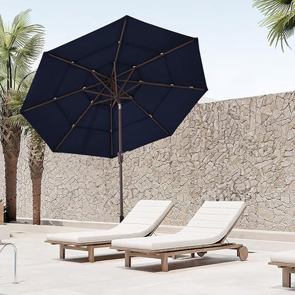 JEAREY 9FT 3 Tier Patio Umbrella Outdoor Market Umbrella Table Umbrellas with 8 Ribs 1.5 Pole Push Button Tilt and Crank UV Protection for Garden,Navy