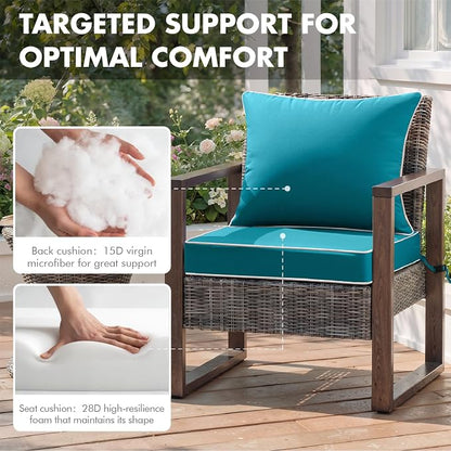 MIULEE Teal Outdoor Seat Cushion 24x24 Inch Waterproof Cushion | Deep Seat and Back Cushion for Patio Furniture Chair Sofa Couch, Fade Resistant, Handle and Adjustable Straps