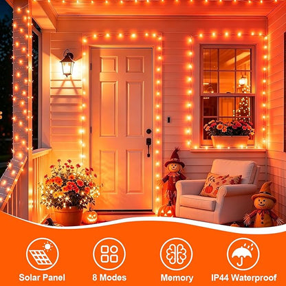 YEGUO Orange Solar Thanksgiving Lights Outdoor Waterproof, 4 Pack Each 33ft 100 LED Solar Fairy Lights, 8 Modes Solar String Lights