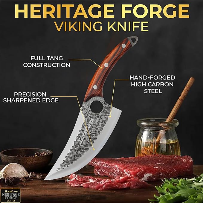 SliceElite Hand-Forged Viking Knife | Precision Boning & Meat-Cutting Tool with Gift Box | Professional Chef Knife for BBQ & Kitchen