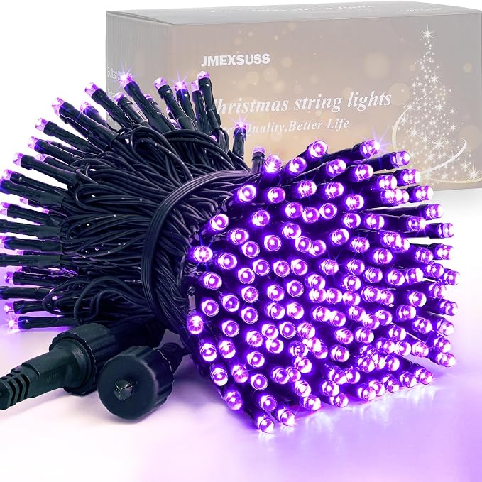 JMEXSUSS 200 LED 66ft Halloween Lights, Purple String Lights Plug in | Connectable, 8 Modes, Indoor Outdoor Use, Green wire Purple Christmas Lights for Tree Party Room Garden Yard Porch Decor