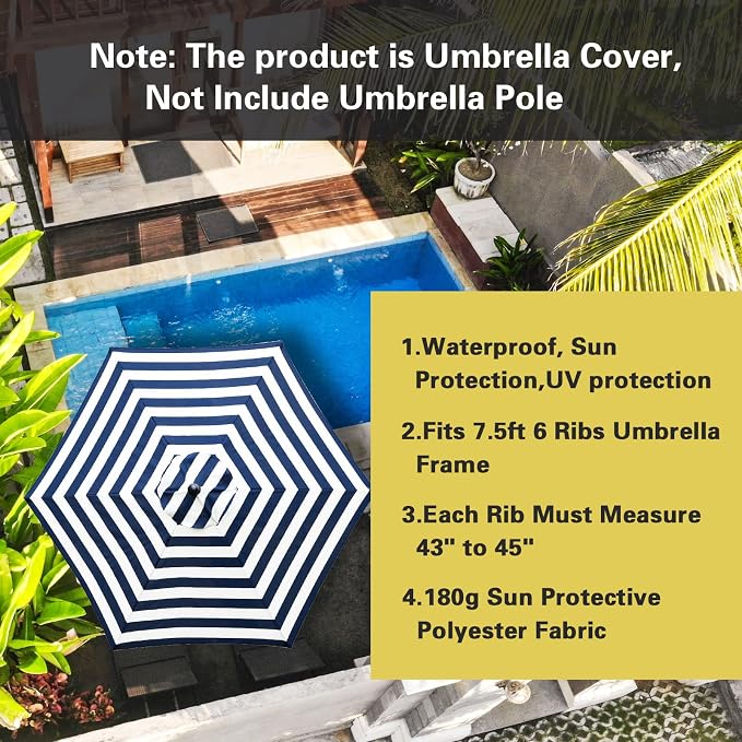 Sunnyglade 7.5ft Patio Umbrella Replacement Canopy Market Umbrella Top Outdoor Umbrella Canopy with 6 Ribs
