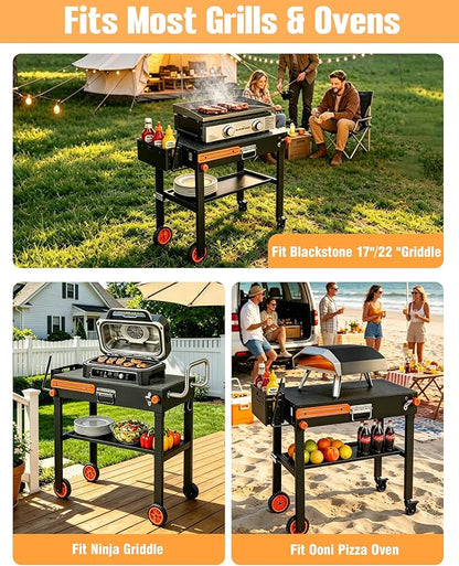 Blackstone Stand for 17" or 22" Griddle, Heavy Duty 450 LBS Blackstone Table, Foldable Portable Grill Cart with Locking Wheels, 20s Quick Setup, Anti-Wobble, Ideal for Backyard, Camping, Tailgating
