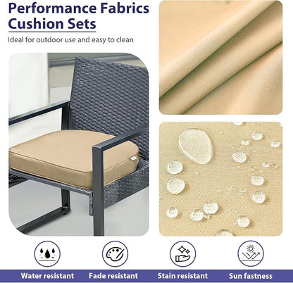 IPYNBAP Outdoor Chair Cushions Set of 4 -Waterproof Outdoor Seat Cushions for Patio Furniture, Patio Chair Cushion with Handle and Ties, Out Door Chair Pads,19x19x3-Round, Beige