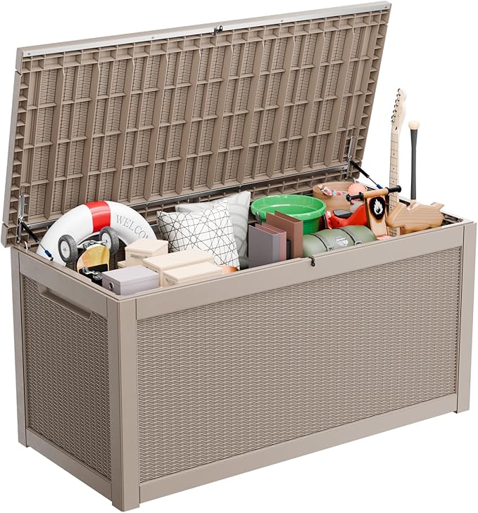 Vixzen 320 Gallon Deck Boxes Outdoor Waterproof, Lockable Storage Box for Patio Cushions Storage Furniture, Garden Tools, Pool Supplies, Weatherproof and UV Resistant (Grey, 320 Gallon)