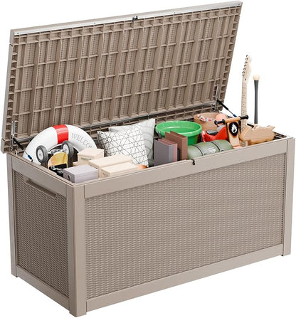 Vixzen 320 Gallon Deck Boxes Outdoor Waterproof, Lockable Storage Box for Patio Cushions Storage Furniture, Garden Tools, Pool Supplies, Weatherproof and UV Resistant (Grey, 320 Gallon)