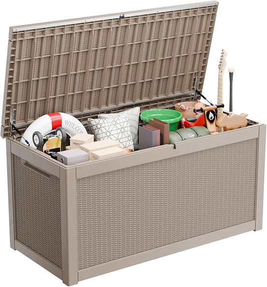 Vixzen 320 Gallon Deck Boxes Outdoor Waterproof, Lockable Storage Box for Patio Cushions Storage Furniture, Garden Tools, Pool Supplies, Weatherproof and UV Resistant (Grey, 320 Gallon)