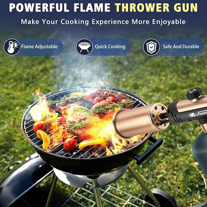 ARTFLAMM Propane Torch with Turbo Mode, Flamethrower Gun with Safety Lock, Blow Torch Gun for Cooking, Kitchen Food Torch Head for Grill, Searing Steak, BBQ, Charcoal Lighter(Tank Not Included)