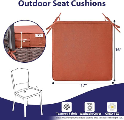 IPYNBAP Outdoor Chair Cushions Set of 4 -Waterproof Outdoor Seat Cushions for Patio Furniture, Patio Chair Cushion with Handle and Ties, Out Door Chair Pads,17x16x2-Square, Spice