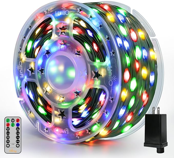 Ollny Christmas Lights 800 LED 262FT Plug in, IP67 Waterproof Green Wire Outdoor Christmas Lights with Remote, 8 Modes with Timer String Light for House Indoor Xmas Decorations Multicolored