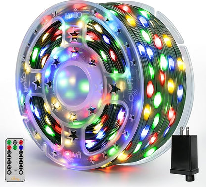 Ollny Christmas Lights 800 LED 262FT Plug in, IP67 Waterproof Green Wire Outdoor Christmas Lights with Remote, 8 Modes with Timer String Light for House Indoor Xmas Decorations Multicolored