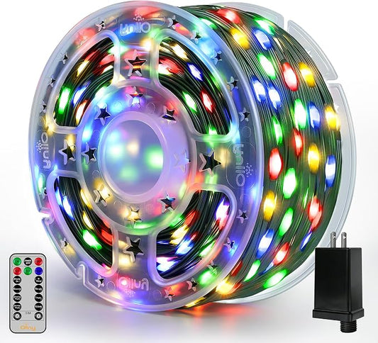 Ollny Christmas Lights 800 LED 262FT Plug in, IP67 Waterproof Green Wire Outdoor Christmas Lights with Remote, 8 Modes with Timer String Light for House Indoor Xmas Decorations Multicolored
