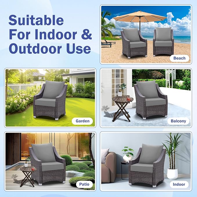 IASEAHK Outdoor Seat Cushion Set, Waterproof & Fade Resistant Patio Chair Cushions, Outdoors Cushion for Patio Furniture, 24 x 24 x 5.75 Inch, Outdoor Couch Cushions with Handle and Ties, Grey