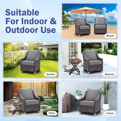 IASEAHK Outdoor Seat Cushion Set, Waterproof & Fade Resistant Patio Chair Cushions, Outdoors Cushion for Patio Furniture, 24 x 24 x 5.75 Inch, Outdoor Couch Cushions with Handle and Ties, Grey