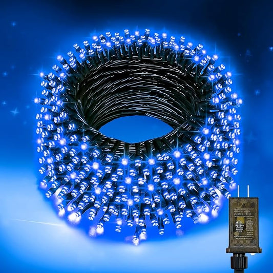 Nisocy 400FT Blue Christmas String Lights with Remote, Green Wire LED Mini Lights, 8 Modes, Timer, Plug-in Indoor Outdoor Lights for Large Trees, Fences, Yard, Halloween and Holiday Decor