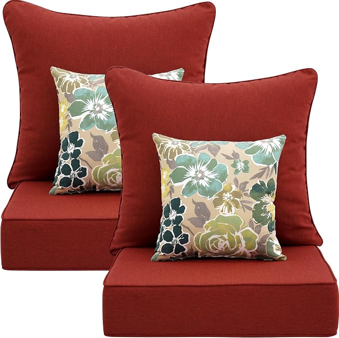Deep Seat Patio Cushions Set 24 in x 24 in,Olefin Outdoor Seat Cushion,Patio Furniture Cushions with Removable Cover,Rain-Proof and Fade Resistant Deep Seat Bottom & Back Cushion, Set of 2
