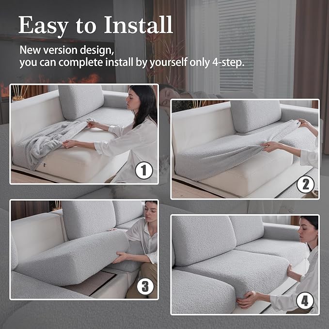 OHSIO Couch Cushion Covers for Sectional Sofa, Stretch Soft Sofa Slipcovers Washable Wear-Resistant Universal Furniture Protector for Living Room(1 Piece Oversized Cover, Light Gray)