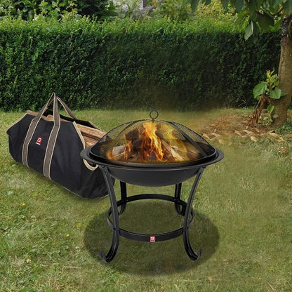 Fire Beauty Fire Pit BBQ Grill Pit Bowl with Mesh Spark Screen Cover,Poker (Includes Tote Bag)