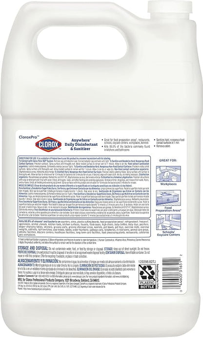 CloroxPro Anywhere Daily Disinfectant and Sanitizer, No-Rinse Food Contact Sanitizer, Refill, 128 Fluid Ounces