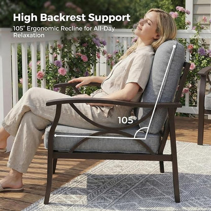 RoyalCraft Outdoor Patio Furniture Set, 7 Seats Outdoor Patio Set with 4" Thick Cushion, All-Weather Metal Patio Sofa with Coffee Table, Outdoor Sectional Furniture for Backyard Porch, Khaki&Grey