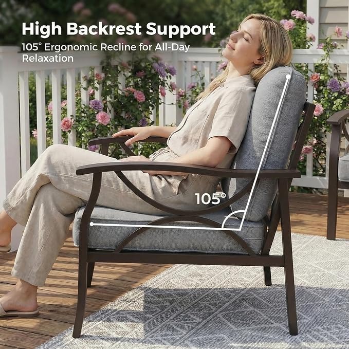 RoyalCraft Outdoor Patio Furniture Set, 7 Seats Outdoor Patio Set with 4" Thick Cushion, All-Weather Metal Patio Sofa with Coffee Table, Outdoor Sectional Furniture for Porch Backyard, Khaki&Grey