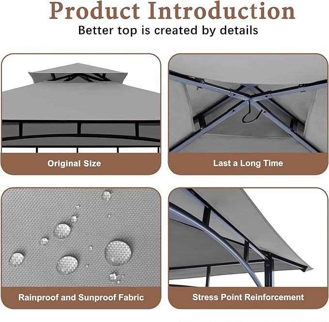 SCOCANOPY Grill Gazebo Replacement Cover Compatible with Aldi Gardenline Belavi Shoprite Grill Gazebo,for Model Number: 822694,31937-17,21581,43472,812576(Gray1)