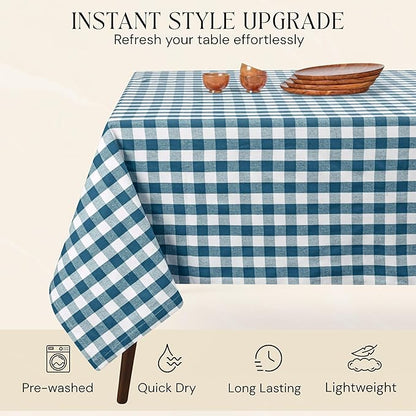 Gingham Buffalo Check 52"x70" Tablecloth 100% Cotton Washable Rustic Rectangle Table Cover Decorative for Gifts, Dining, BBQ, Buffet Parties & Camping - Teal