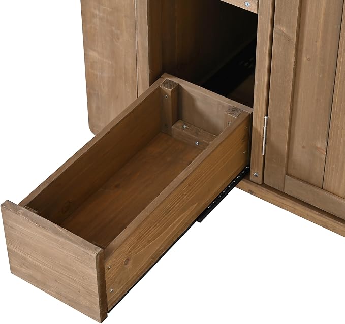 Christopher Knight Home Edsel Outdoor Bar Cart with Stainless Steel Top and Lockable Wheels, Solid Wood Outdoor Storage Cabinet, Kitchen Island Serving Cart for Poolside, Garden, Natural Brown+Silver