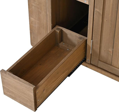 Christopher Knight Home Edsel Outdoor Bar Cart with Stainless Steel Top and Lockable Wheels, Solid Wood Outdoor Storage Cabinet, Kitchen Island Serving Cart for Poolside, Garden, Natural Brown+Silver