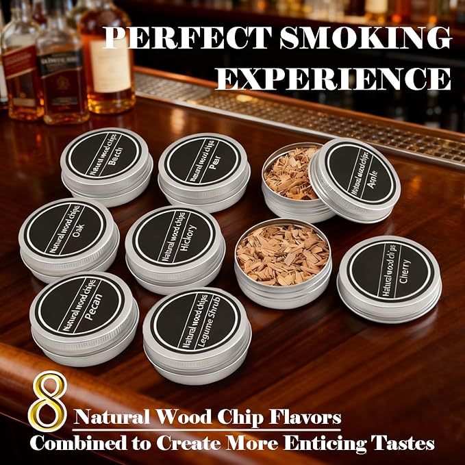 Electric Whiskey Smoker Kit, Bourbon Whiskey Smoker, 8 Flavors Wood Chips, Cocktail Smoker Enhancer with USB Rechargeable & Built-in Lighter, Fashion Drink Smoker Kit Gift for Men Husband Dad